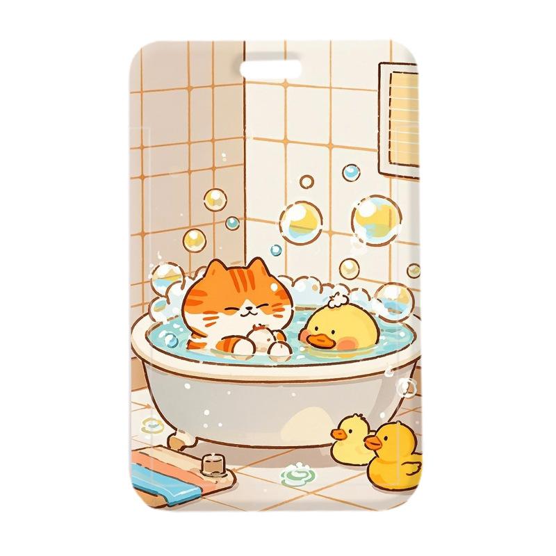 パスケース レディース キッズ 猫 アヒル スライド式 定期入れ ICカードホルダー 社員証入れ 名札ケース 通学 通勤 かわいい