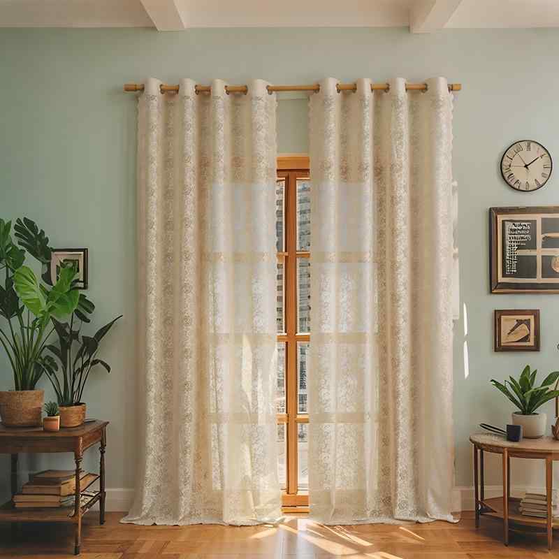レースカーテン 春夏 モダン シンプル さわやか 透光 目隠し効果 レース 刺繍 ポリエステル製 リビングルーム 寝室 書斎 ダイニング ベランダ バルコニー 既製品 オフホワイト ホワイト グリーン