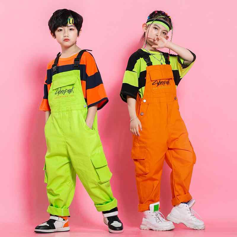 ・カテゴリ: キッズダンスウェア・スタイル: ヒップホップ・主な素材: 綿85%・用途: ダンス練習・デザイン: ストライプ、サスペンダー・性別: ユニセックス・着用シーズン: オールシーズン・カラー展開: オレンジ、グリーン、オレンジ×ブラックストライプ、グリーン×ブラックストライプ・身長展開: 110cm、120cm、130cm、140cm、150cm、160cm、170cm、180cm・対象年齢: 3～8歳