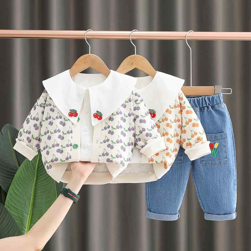 子供服 女の子 ベビー 幼児 カーディガン 3点セット アウター 長袖 春秋物 綿素材 薄手 普段使い お出..