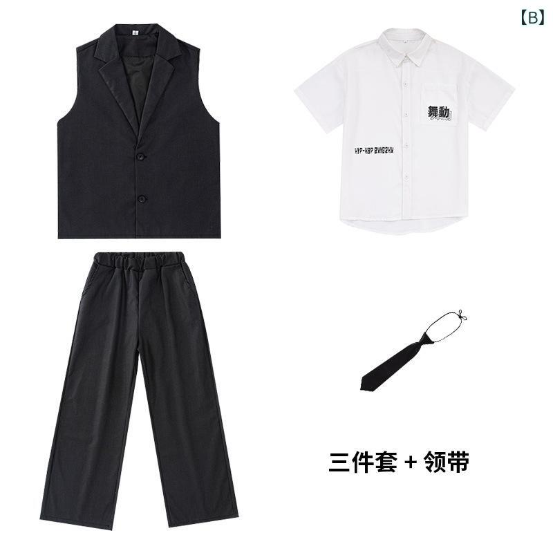あじゅりのダンスウェア キッズ 男の子 女の子 ヒップホップ ストリート ジャズダンス 発表会 ステージ衣装 練習着 レッスン着 スーツ ベスト セットアップ おしゃれ 黒 ブラック｜アングル3