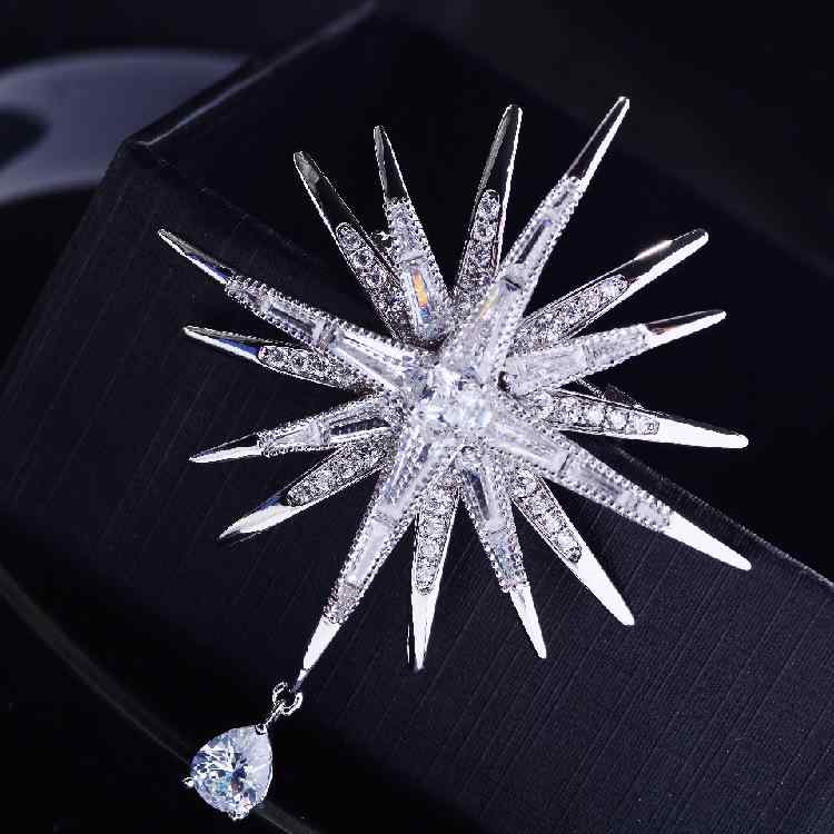 ブローチ メンズ 男性用 星 スター 個性的 ファッション おしゃれ 欧米風 スーツ ジャケット 襟元 アクセサリー 銅製 ジルコニア ホワイト ユニセックス フォーマル カジュアル 小物 電気メッキ加工