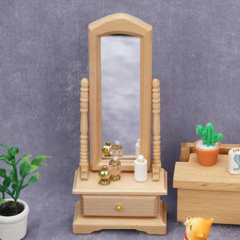 ドールハウス 1/12 ob11 ミニチュア家具 レトロ ヴィンテージ ヨーロピアン 無垢材 天然木 樺木 ナチュラル 姿見 鏡 ディスプレイ小物