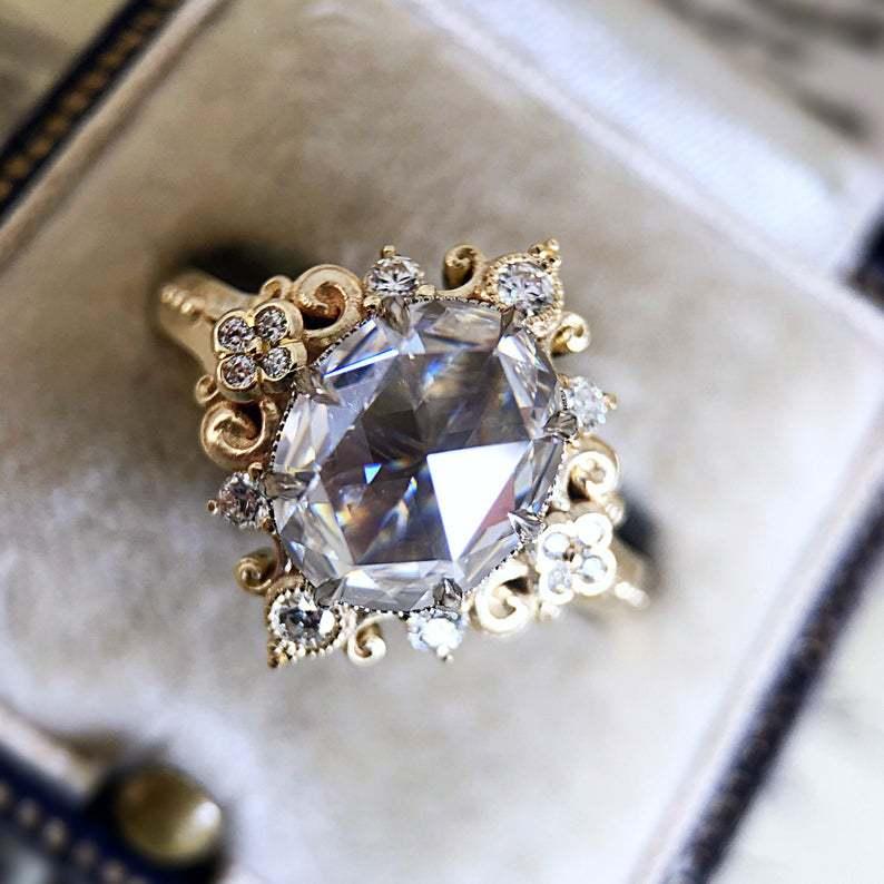 指輪 レディース ゴールド ヴィクトリアン 花柄 レース ホワイトジルコニア ストーン 合金 結婚 婚約 ウェディング 普段使い ファッションリング