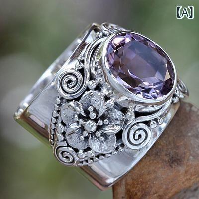 指輪 レディース リング 欧米風 レトロ アンティーク 個性的 アメジスト タイシルバー 花 フラワー 合金製 カジュアル オフィス デイリー おしゃれ 高級感