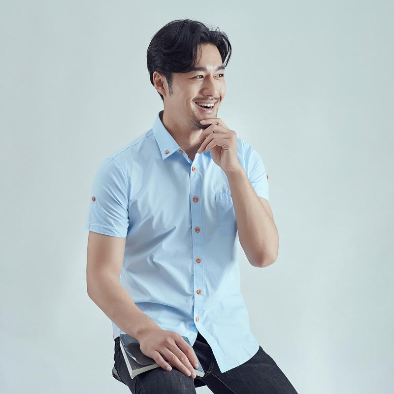 シャツ メンズ 半袖 スリムフィット 細身 スタイリッシュ スタンドカラー 立ち襟 刺繍 キノコ柄 コットン 薄手 ポケット付き 韓国風 韓流 カジュアル 普段着 大きいサイズ 多色展開 春夏