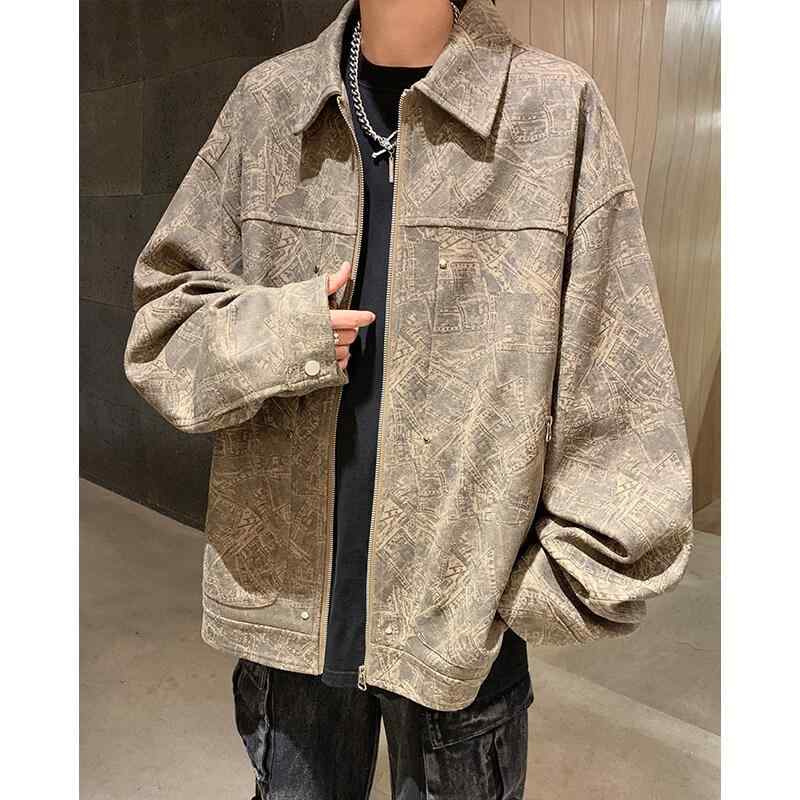 樂天商城 - ジャケット メンズ 春秋 アメカジ リベット フェイクスエード ワークジャケット 襟付き ゆったり ビッグサイズ ブルゾン ポリエステル 薄手 カジュアル カーキ ブラウン 普段使い タウンユース