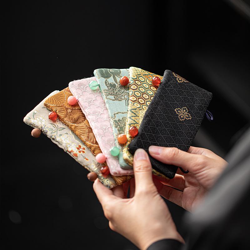 茶器 鉄瓶 銀瓶 提梁式やかん 持ち手カバー 和風 錦織り 布製 断熱 やけど防止 ピンク ブラック ベージュ ブラウン イエロー ライトグリーン