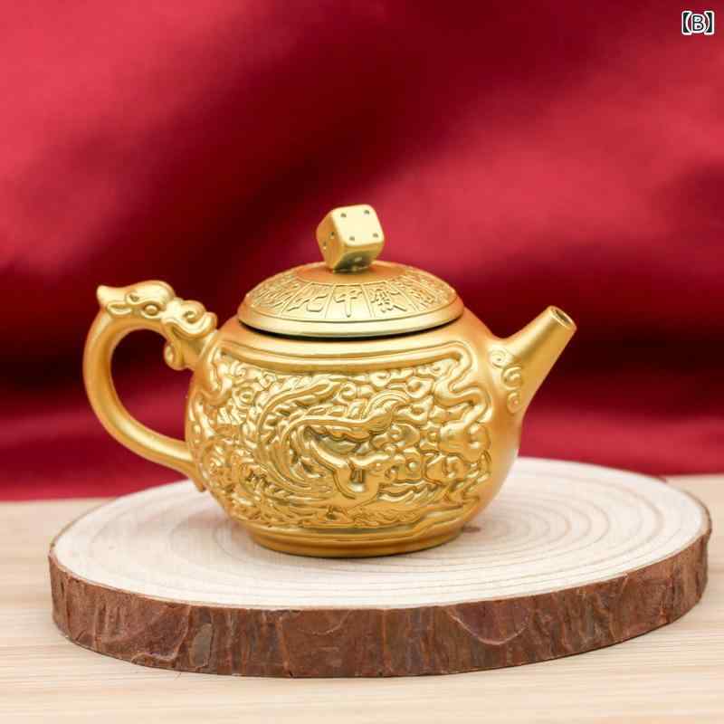 置物 真鍮製 銅製 茶器 酒器 ティーポット ワインポット 百福 龍鳳 開運 招福 オフィス デスク インテリア 卓上 飾り 工芸品 高級感 ajyuri-10495694 あじゅり サンプル画像2