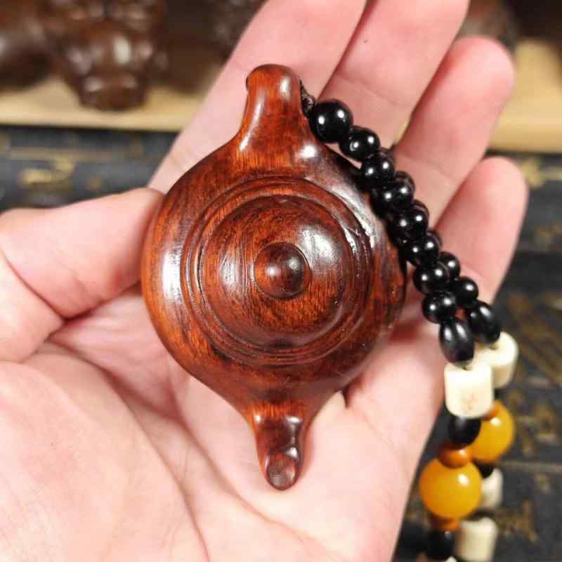 工芸品 小葉紫檀 ローズウッド 無垢材 木彫り 急須型ミニチュア 握り物 光沢仕上げ ペンダント キーホルダー 伝統工芸品 コレクション デスク飾り インテリア 癒し 7cm