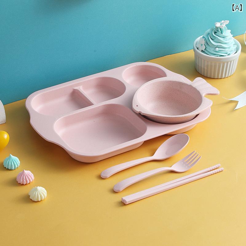 あじゅりの食器 ベビー キッズ 割れない 落下防止 麦わら素材 PP素材 仕切りプレート ワンプレート ランチプレート 和風デザイン かわいい キャラクター柄 赤ちゃん 子供用 離乳食 食事用 北欧カラー ピンク ブルー グリーン ベージュ 2歳以上｜アングル2