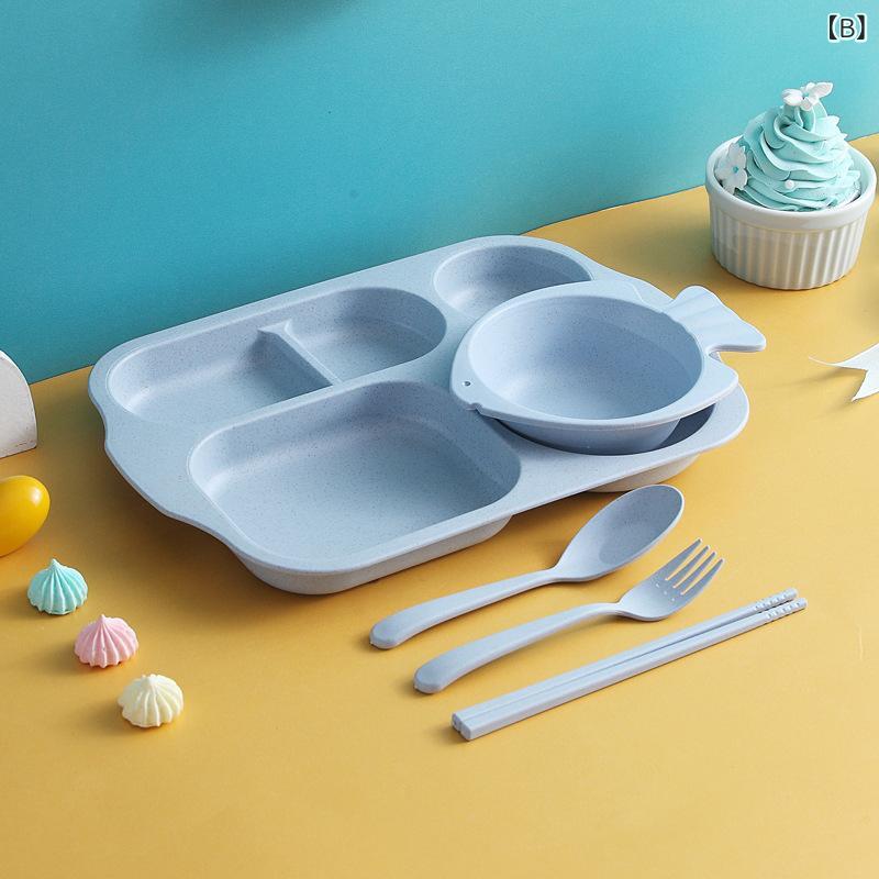 あじゅりの食器 ベビー キッズ 割れない 落下防止 麦わら素材 PP素材 仕切りプレート ワンプレート ランチプレート 和風デザイン かわいい キャラクター柄 赤ちゃん 子供用 離乳食 食事用 北欧カラー ピンク ブルー グリーン ベージュ 2歳以上｜アングル3