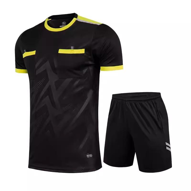 審判服 ユニセックス サッカー フットサル 半袖 シャツ パンツ プロ仕様 練習 試合 審判員 レフリーウェア 吸汗速乾 軽量 ブラック レッド