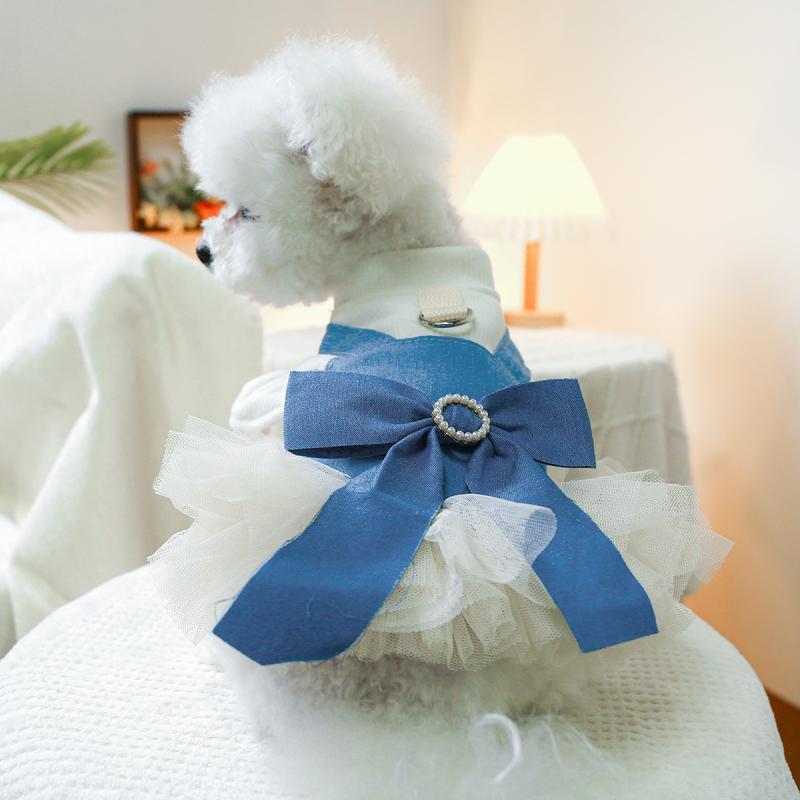 ペット服 PETCIRCLE 犬猫用 コーデュロイ パール プリンセス風 デニムフリルワンピース フリルワンピース おしゃれ着 おでかけ用 カジュアル かわいい キュート ペットウェア 犬服 猫服 春夏 普段使い