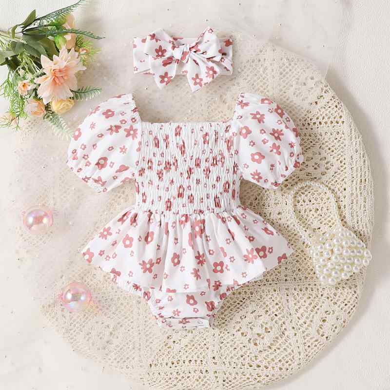 Other - ロンパース ベビー 女の子 幼児 乳児 キッズ 胸元ギャザー フリルショルダー 小花柄 総柄 スカート付き 綿素材 半袖 カバーオール 快適 肌触り おしゃれ かわいい 普段使い お出かけ