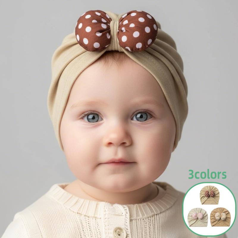 帽子 ベビー キッズ 新生児 欧米風 ドット柄 リボン付き かわいい 柔らかい 肌に優しい 保温 防風 ポリ..