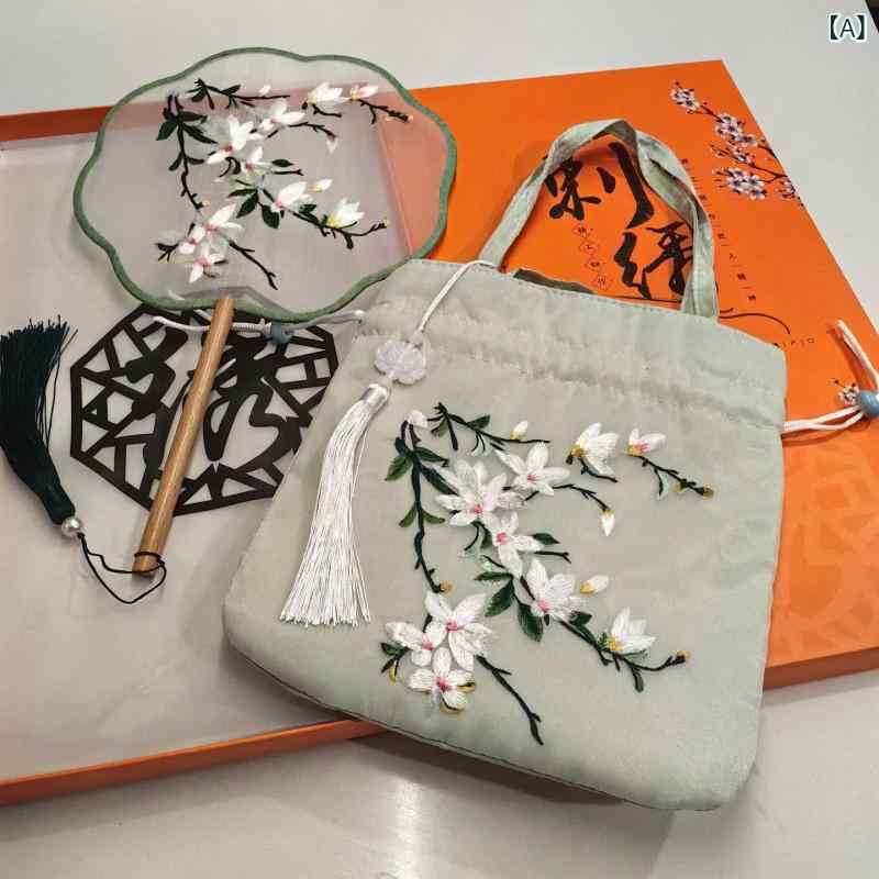 団扇 ラウンドファン 蘇州刺繍 絹製 鞄 バッグ 中国伝統 古風 典雅な花柄 芸術的 ...