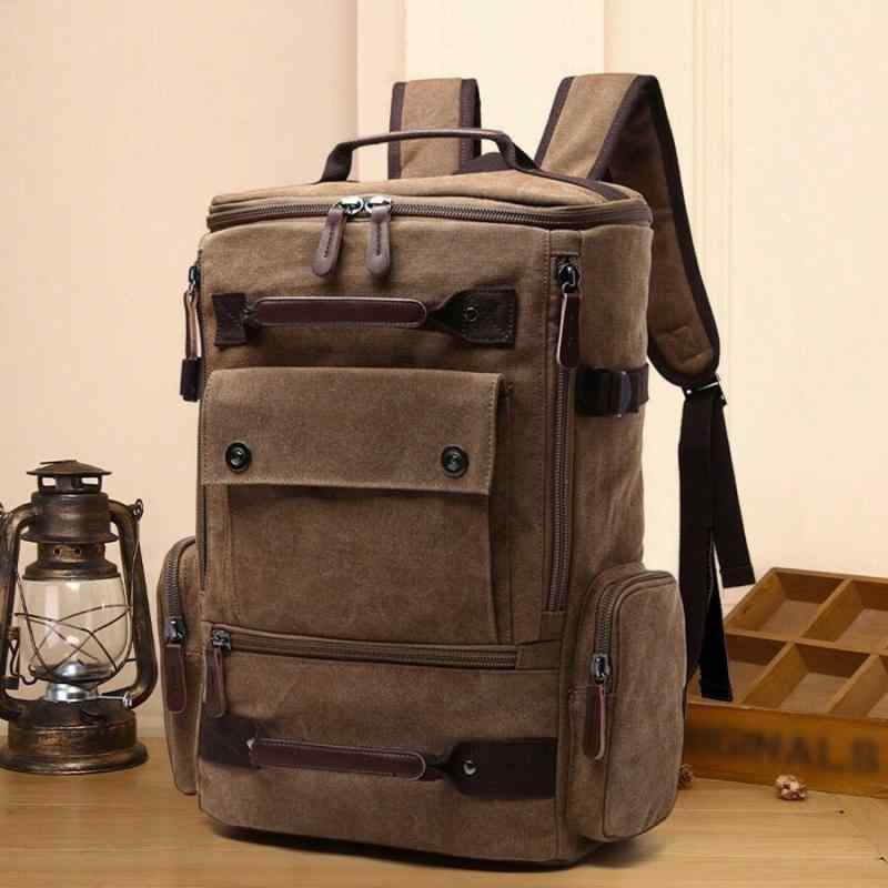 Men'S Bag - リュックサック メンズ 韓国風 ファッション 帆布 キャンバス 大容量 多機能 登山 旅行 トラベル アウトドア 通勤 通学 レジャー 通気性 耐久性 レトロ風 バックパック デイパック ブラウン ブラック