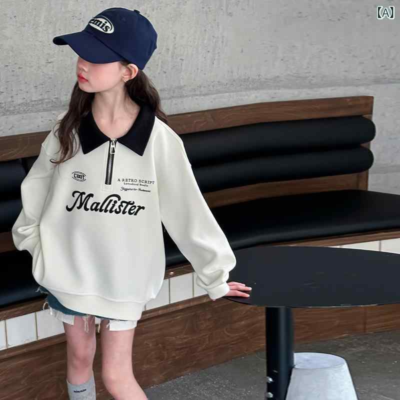 トレーナー キッズ 女の子 春秋 長袖 スウェット トップス 襟付き プルオーバー 英...