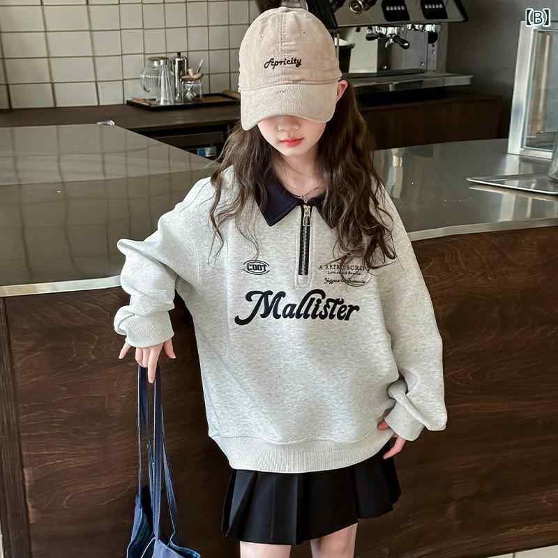 トレーナー キッズ 女の子 春秋 長袖 スウェット トップス 襟付き プルオーバー 英...