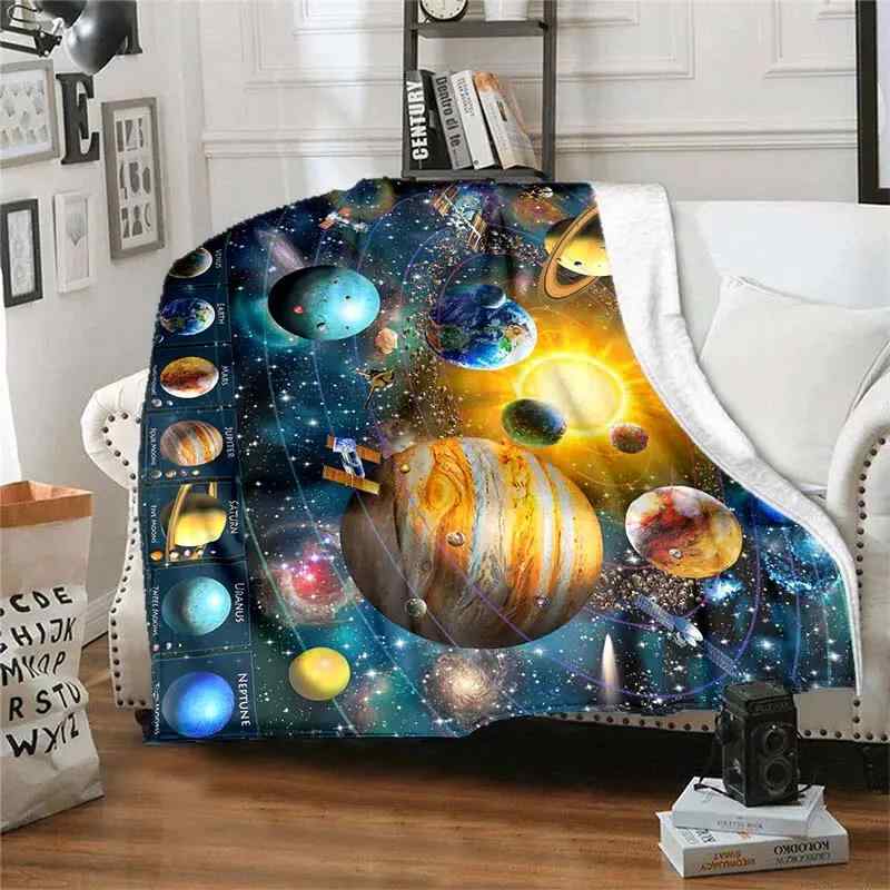 ブランケット フランネル ポリエステル 宇宙柄 惑星柄 デジタルプリント ふわふわ 柔らかい肌触り 軽量 洗える ソファ ベッド リビング 寝室 旅行 キャンプ オフィス 冷房対策 北欧風 おしゃれ カジュアル 毛布 ひざ掛け スローケット