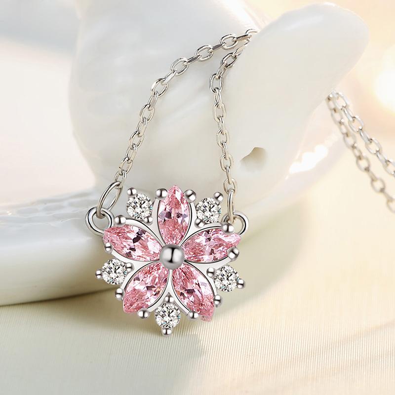 ネックレス レディース ピンク 桜 桃の花 フラワーモチーフ ペンダント 銅製 ロジウムメッキ 鎖骨ネッ..