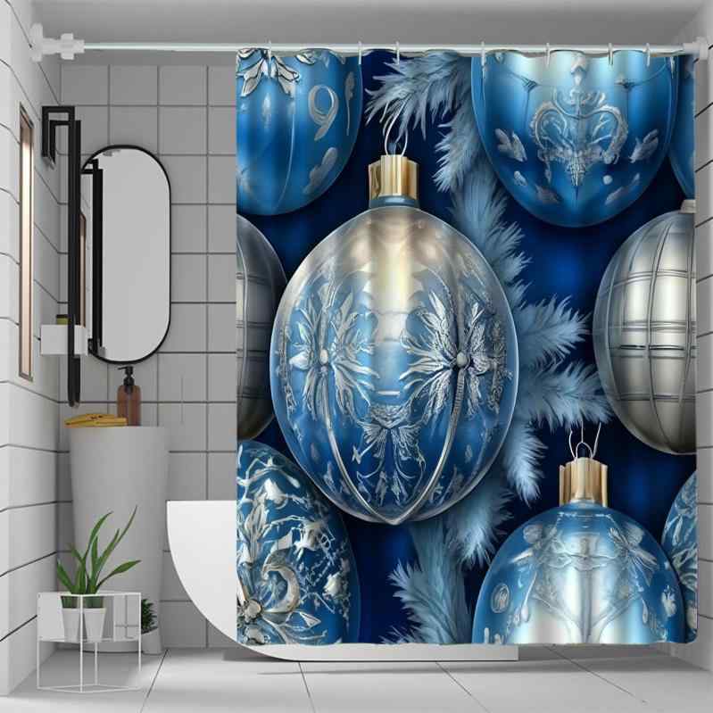 シャワーカーテン バスカーテン ユニットバス 目隠し 間仕切り 突っ張り式 厚手 防水 防カビ デジタルプリント おしゃれ かわいい クリスマス 雪の結晶柄 ポリエステル素材