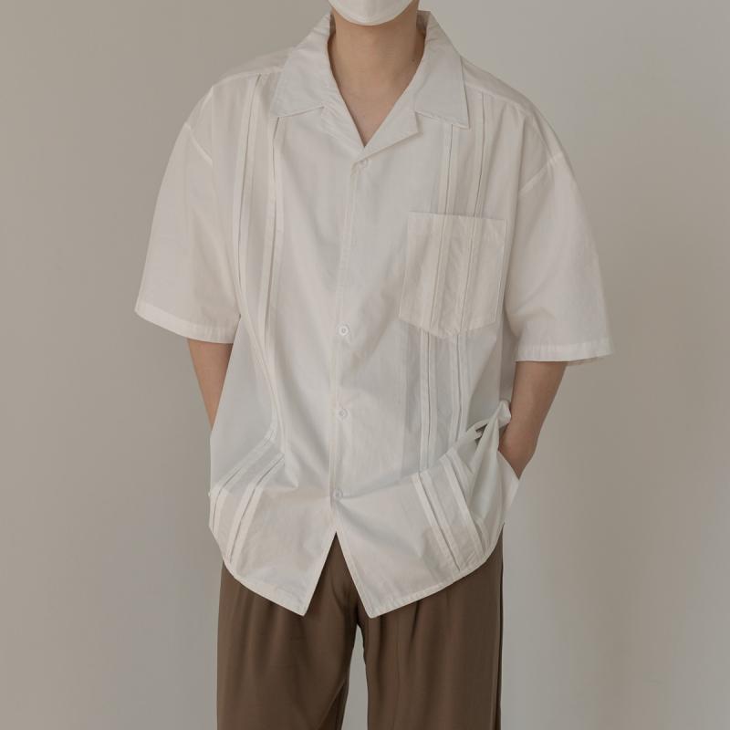 シャツ メンズ 男性用 接触冷感 ストライプ柄 半袖 五分袖 春夏 薄手 ゆったり ルーズ ビッグシルエット 開襟 襟付き カジュアル 大人カジュアル おしゃれ 形態安定 ノーアイロン ポリエステル 普段使い デイリー