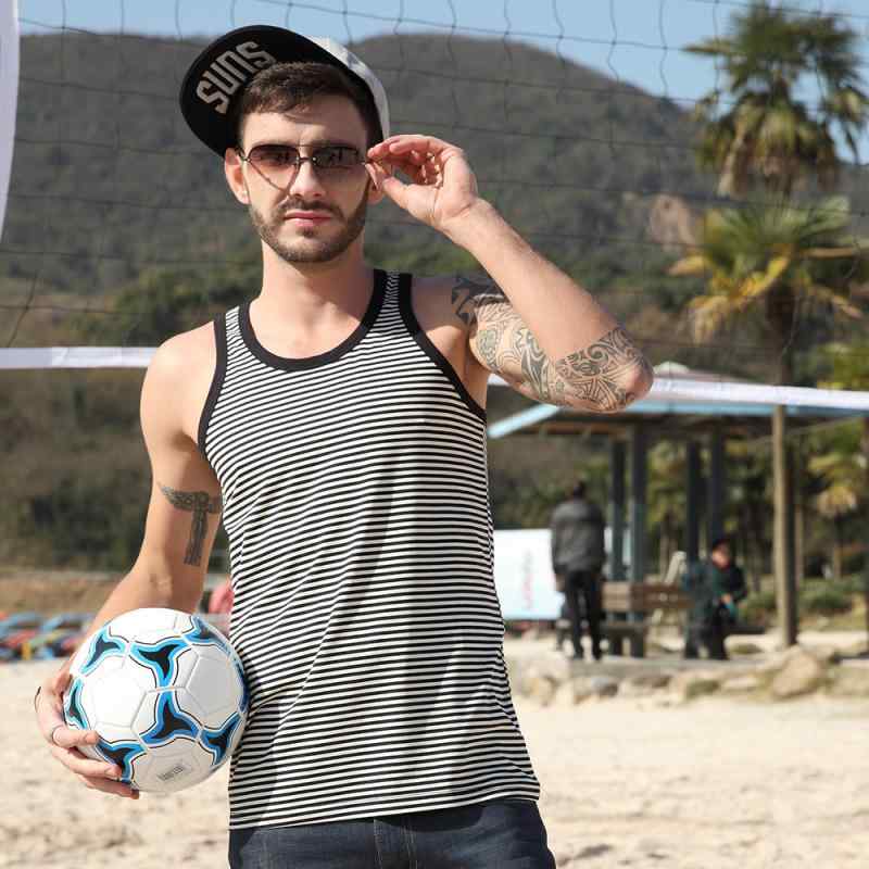 タンクトップ メンズ 男性用 モダール素材 吸湿速乾 ストライプ柄 レーサーバック クルーネック カジュ..