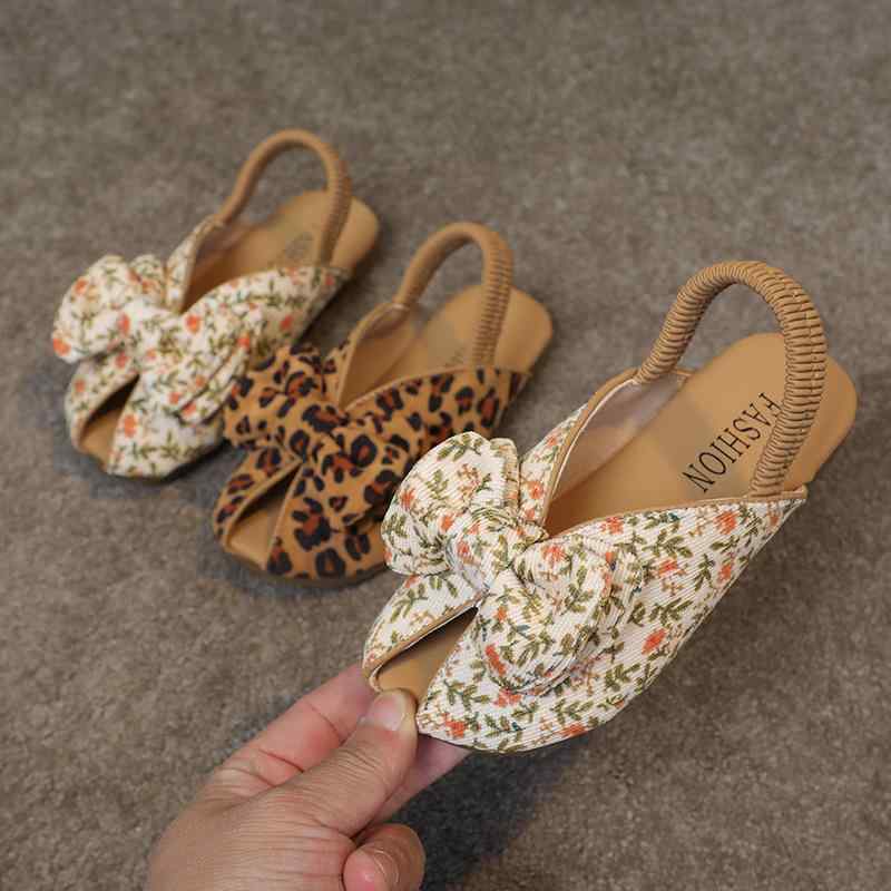 Shoes - サンダル 女の子 キッズ ベビー プリンセス レトロ 森ガール風 ヒョウ柄 リボン 小花柄 ミュール スリッポン フラット 布製 ゴムストラップ 春夏 韓国風 かわいい