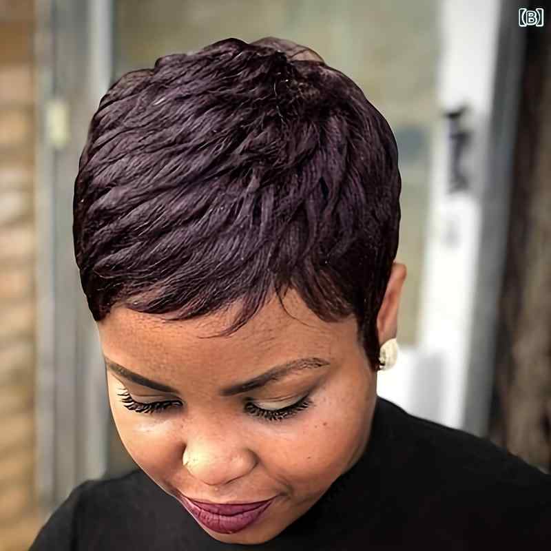 ウィッグ レディース ショート ピクシーカット 人毛100% 自然な仕上がり 欧米風 普段使い アレンジ自由 小顔効果 黒 ワインレッド かつら