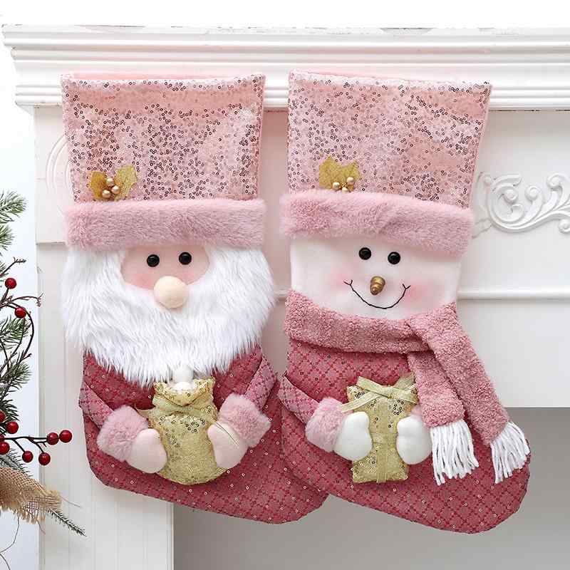 Other - クリスマス靴下 キッズ ピンク もこもこ フェイクファー ふわふわ おしゃれ かわいい お菓子入れ プレゼント袋 ギフト収納 吊り下げ飾り 冬 イベント ウォールデコレーション