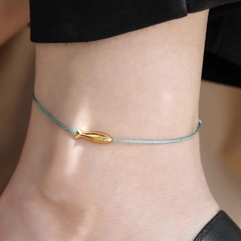 アンクレット 足首飾り 男女兼用 S925純銀 シルバー 幸運 ラッキーアイテム 錦鯉 コイ 小魚 フィッシュ 極細 繊細 編み込み ゴールド 金色 個性的 ユニーク カジュアル 春夏
