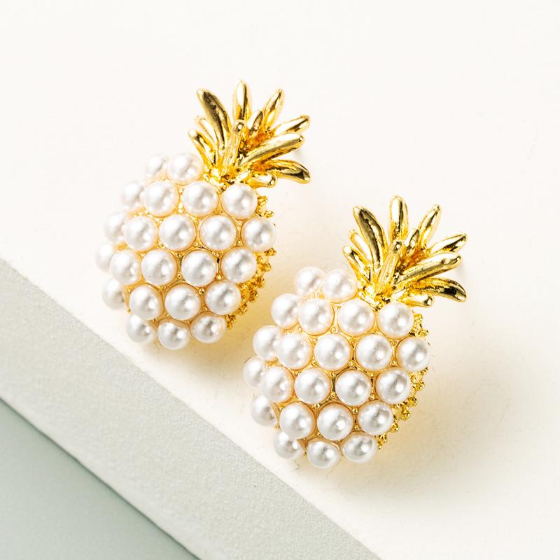 Yellow - ピアス レディース 女性用 パイナップルモチーフ パール S925シルバーポスト 合金素材 ホワイトパール シンプル かわいい 大人可愛い ファッション 上品 エレガント 普段使い 通勤 オフィス カジュアル