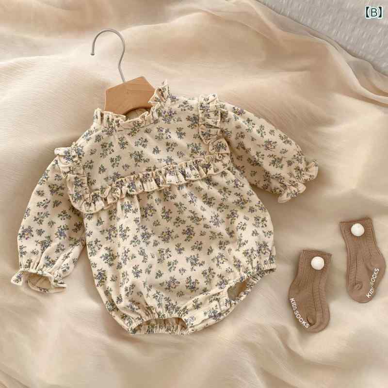 あじゅりのロンパース カバーオール 女の子 ベビー服 春秋 小花柄 メローフリル襟 長袖 プルオーバー 肌に優しい 快適 綿 コットン素材 韓国風｜アングル3