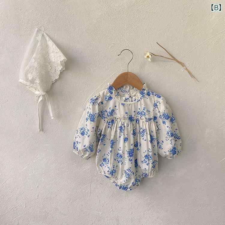 ロンパース 女の子 ベビー 韓国子供服 かわいい フラワー 花柄 立ち襟 スタンドカ...