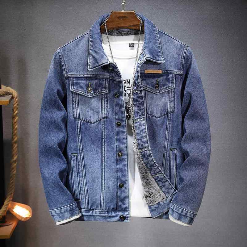ジャケット メンズ 男性用 秋冬 デニム 裏起毛 ブルゾン アウター ゆったり ルーズフィット 襟つき シングルボタン 耐摩性 防風性 快適..