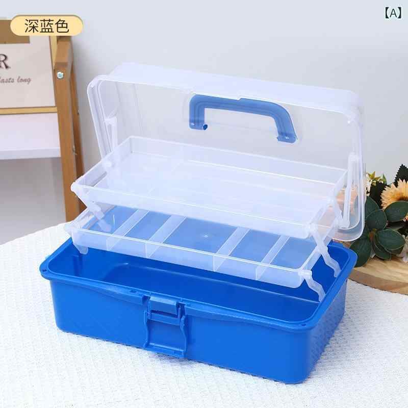 収納ケース 半透明 PP素材 折りたたみ 3段 大容量 ツールボックス 工具箱 美術用品 ネイル用品 化粧品 文房具 小物整理 防塵 [2]