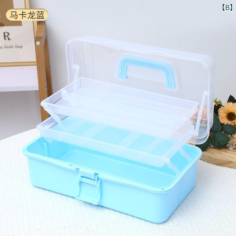 収納ケース 半透明 PP素材 折りたたみ 3段 大容量 ツールボックス 工具箱 美術用品 ネイル用品 化粧品 文房具 小物整理 防塵 [3]