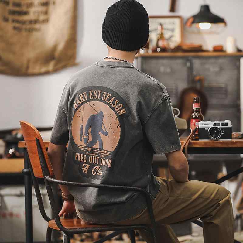 Tシャツ メンズ アメリカンヴィンテージ ヘビーウェイト ウォッシュ加工 半袖 ビッグシルエット 綿 クルーネック 抗菌 ロゴプリント 夏 カジュアル ストリート