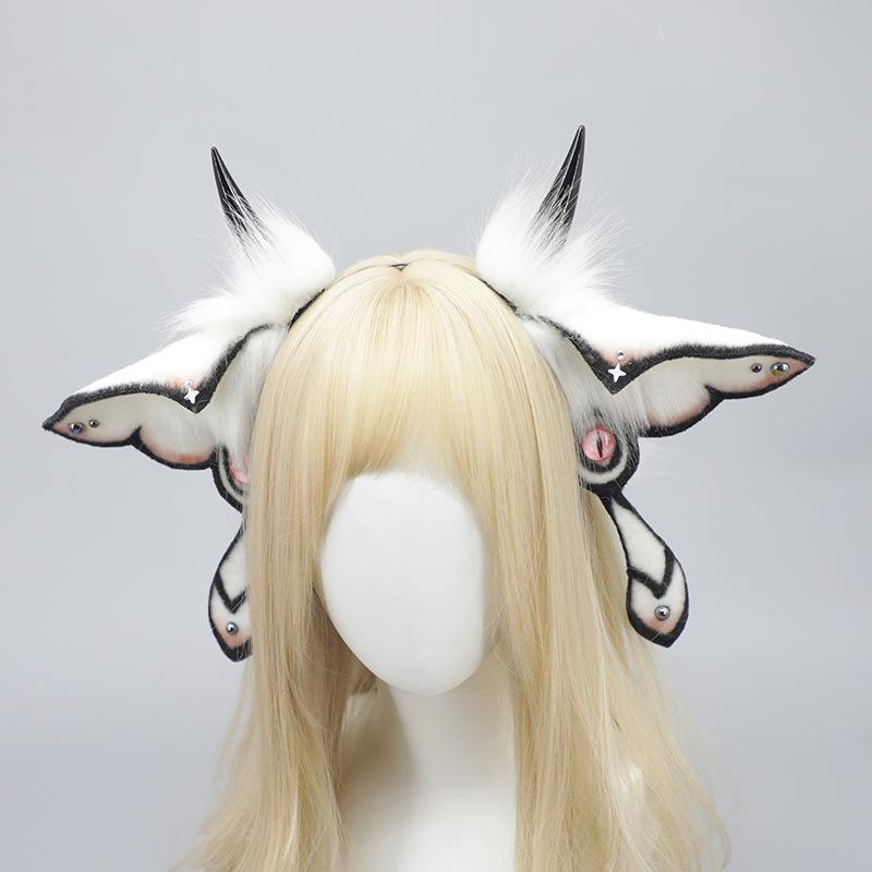 ヘッドドレス レディース ハロウィン デビル 幻想生物 蛾耳 モフモフ フェイクファー リアル カチューシャ 甘辛ミックス ブラック コスプレ イベント 仮装