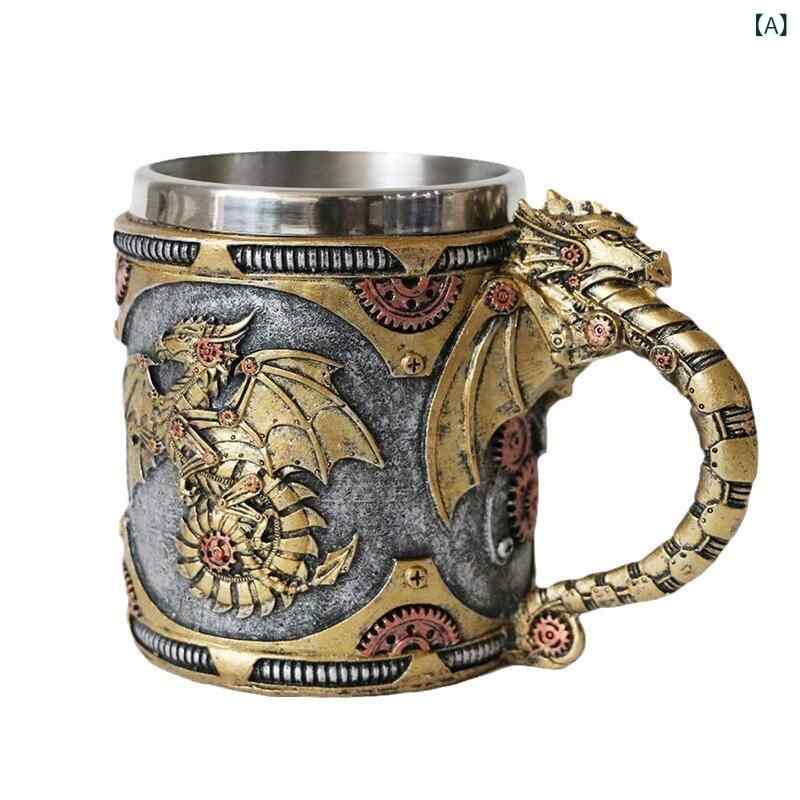 ビールジョッキ メカニカルドラゴン 翼竜モチーフ ゴブレット マグカップ レトロ ユニーク 樹脂製 おしゃれ インテリア雑貨 パーティー ギフト ファンタジー スチームパンクの商品画像 2