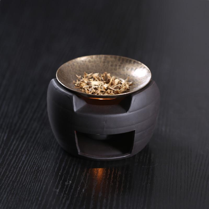 香炉 真鍮製 鎚目 銅皿 陶器製 ブラック キャンドル加熱 間接熱薫 空焚き対応 沈香 伽羅 ウッドチップ シダーウッド パロサント アロマ 癒やし リラックス