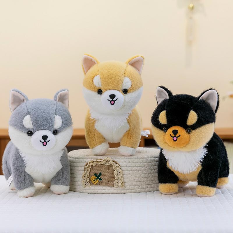 乐天商城 - ぬいぐるみ コーギー犬 リアル 子犬 ハートお尻 もちもち ふわふわ PPコットン ショートボア クッション 抱き枕 ギフト 誕生日 プレゼント グレー ブラック イエロー