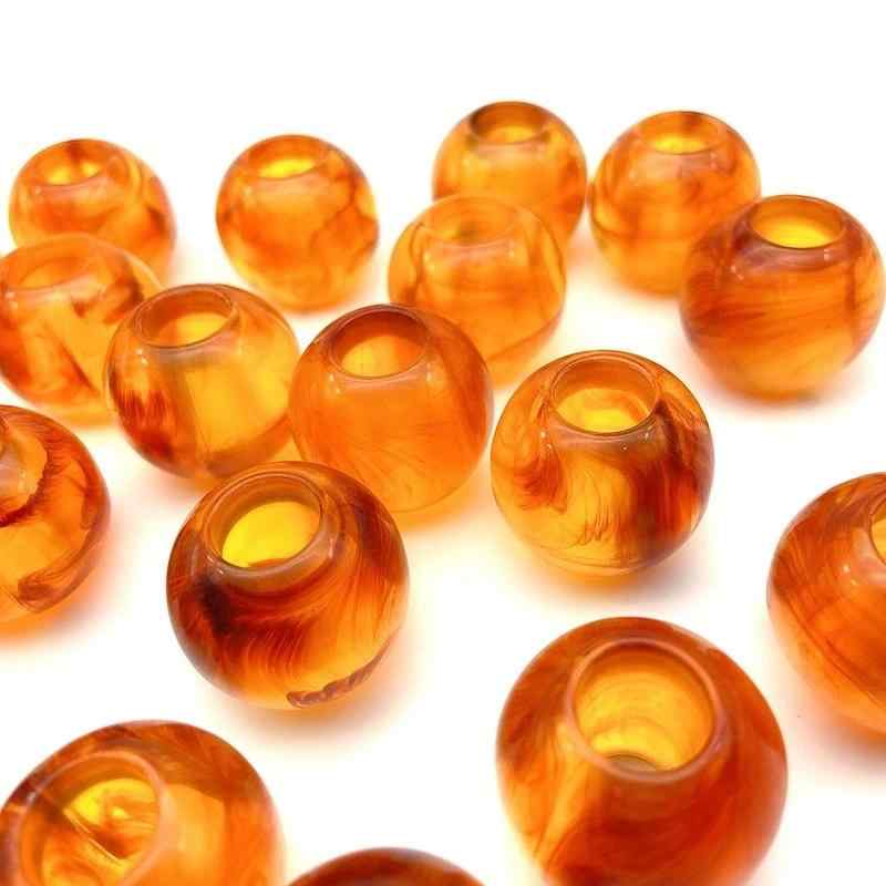 ビーズ アクリル 光沢 大穴 丸珠 琥珀色 バイカラー 串通し DIY ハンドメイド アクセサリーパーツ ネックレス ブレスレット イヤリング 手芸材料 クラフト素材