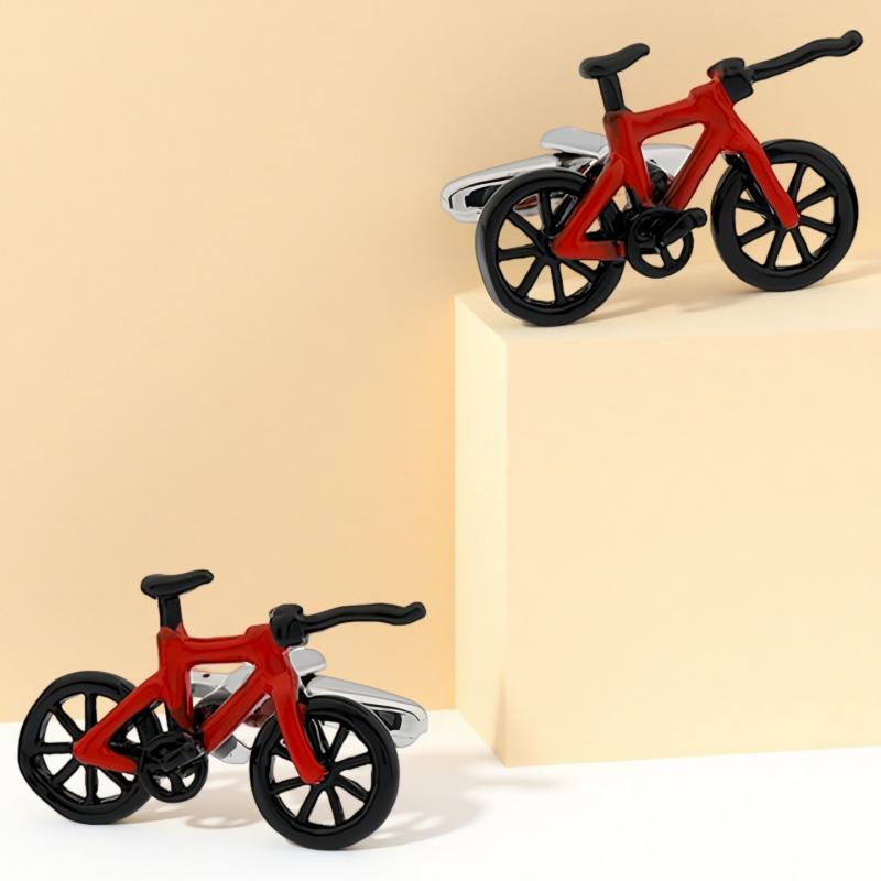 Other - カフス メンズ 自転車型 赤黒 レッド ブラック 高品質 フランス式 銅製 カフスボタン カフリンクス 男性用 ビジネス フォーマル 結婚式 アクセサリー