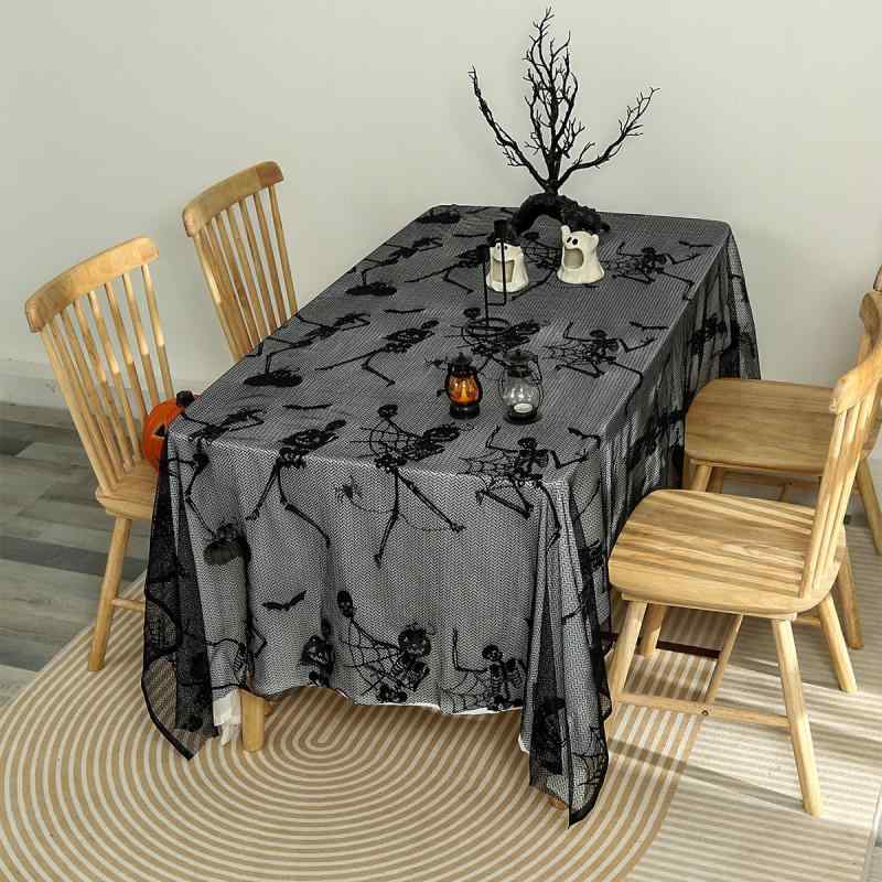 テーブルクロス ハロウィン ブラック 黒 レース 高級感 長方形 ポリエステル 家庭用 普段使い 装飾 インテリア パーティー 食卓カバー ダイニングクロス アメリカンスタイル