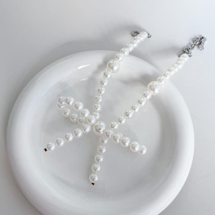 ペット用首輪 猫 小型犬 パール リボン 蝶ネクタイ ネックレス チョーカー アクセサリー 飾り 華やか 上品 きらきら おしゃれ かわいい お散歩 お出かけ サイズ調整可能