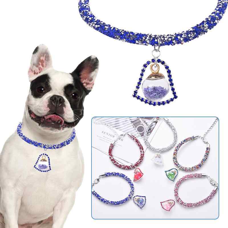 Other - ペット用首輪 猫用 犬用 ラインストーン キラキラ 満天星デザイン サイズ調節可能 おしゃれ 上品 インスタ映え ネックレス アクセサリー お散歩 お出かけ 普段使い ハート型 マルチカラー 銅製