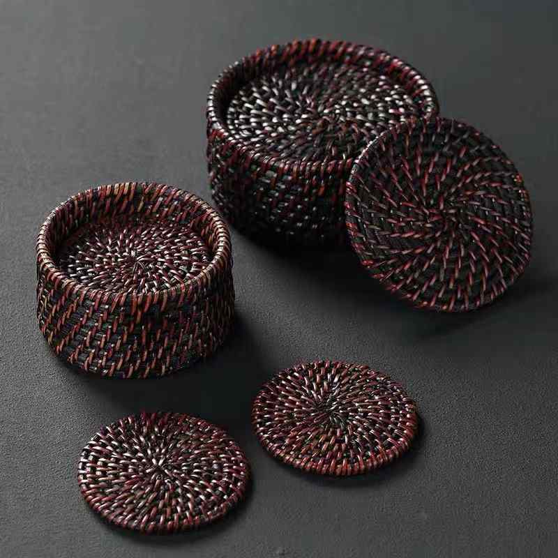 茶器マット 禅スタイル 和モダン アジアン 手編み 藤 ラタン コースター 断熱 耐熱 鍋敷き 急須置き 茶碗敷き 中国茶道 功夫茶道 茶道具 インテリア雑貨 おしゃれ 来客用